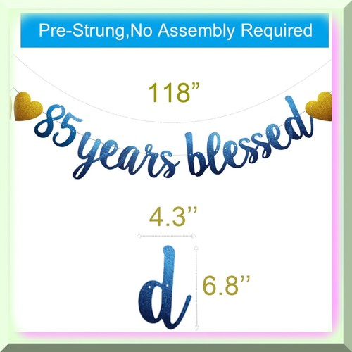 85th Blue Glitter Paper Garland - Pre-Strung Banner for Birthday & Anniversary P - Bild 3 von 4