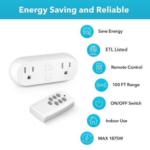 HBN Wireless Remote Control Outlet with 2 Individual Switch Control, Compact - Picture 4 of 12