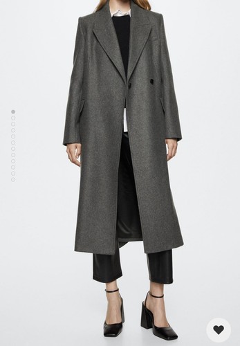 MANGO WOMEN LONG WOOL LIGHT HEATHER DARK GREY SIZE XL - Picture 7 of 12