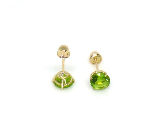 14K Solid Yellow Gold 6mm Lab-Created Peridot Quartz Screw Back Stud Earrings - Picture 4 of 7