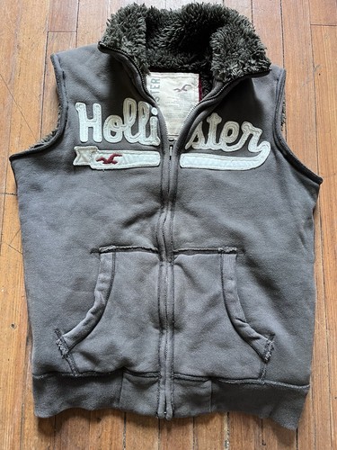VTG Hollister Faux Fur Lined Full Zip Vest Small y2k