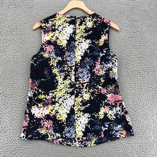 Tahari Top Womens Extra Small Blue Multi Sleeveless Keyhole Back Blouse Stretch - Picture 3 of 10