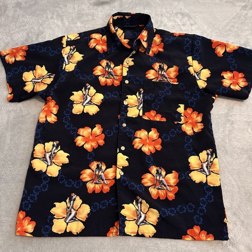 Vtg Extreme Gear Hawaiian Hula Girls Floral Short Sleeve Button Shirt Men Medium - Picture 1 of 7