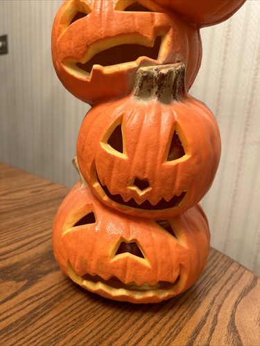1993 Trendmasters Pumpkin Jackolantern Light Up Foam Mold Halloween Totem Pole - Picture 4 of 5