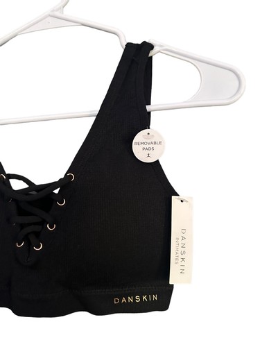 Danskin Intimates Size Medium Black Bra bralette Black Lace up front - Picture 10 of 10