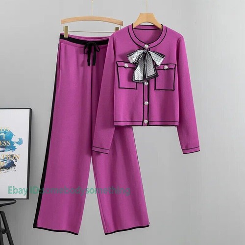 Autumn Women Two Piece Set Long Sleeve Tops Wide Leg Pants Suit Outfits - Picture 6 of 30