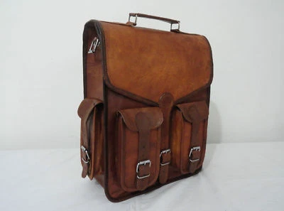 15 " Echt Brown Vintage Leder Rucksack Kuriertasche Notebooktasche Tasche - Bild 1 von 4