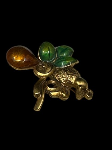 VTG Danecraft Signed Partridge in a Pear Tree Brooch Enamel Gold-Tone 1.5”x1.5” - Picture 4 of 10