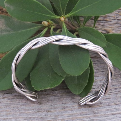 Native American Navajo Sterling Silver Wire Braided Handmade Cuff Bracelet - Picture 5 of 9