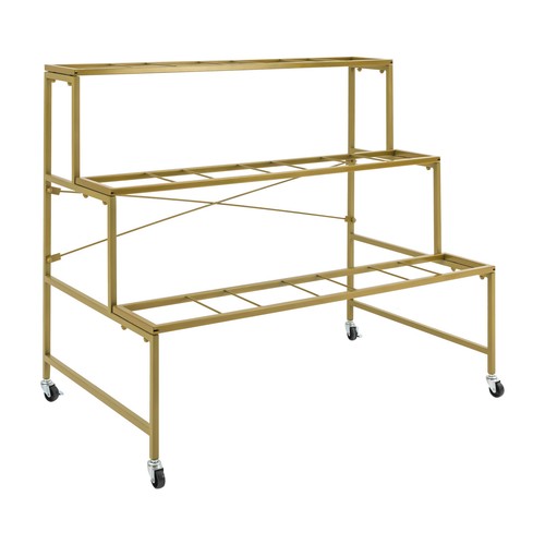 3-Tier Metal Flower Plant Display Stand Shelf w/ Wheels+12 Flower Buckets Black - Picture 15 of 24