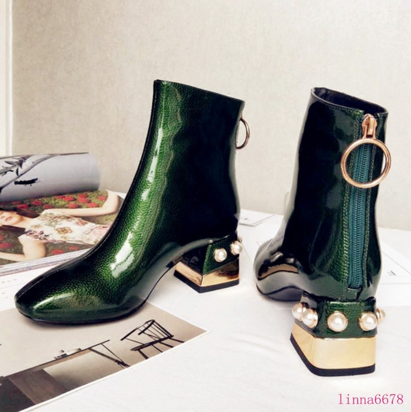 Para mujeres Cuero Patente dedo del pie cuadrado Zapatos Taco de Bloque Grueso Perlas Casual botas Para mujeres Cuero Patente dedo dedo dedo del pie cuadrado Zapatos Taco de Bloque Grueso Perlas Casual botas 1baaa6