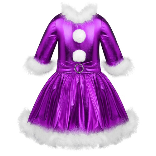 Kids Girls Christmas Dress Long Sleeves Jazz Modern Ice Skating Dancewear Dress - Picture 7 of 30