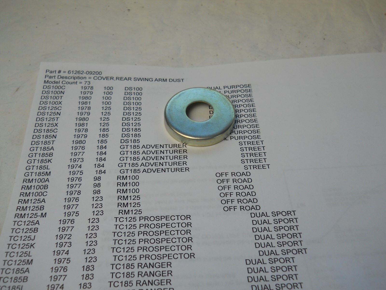 Suzuki NOS DS100, RM100, TC125, Rear Swing Arm Dust Cover, 61262