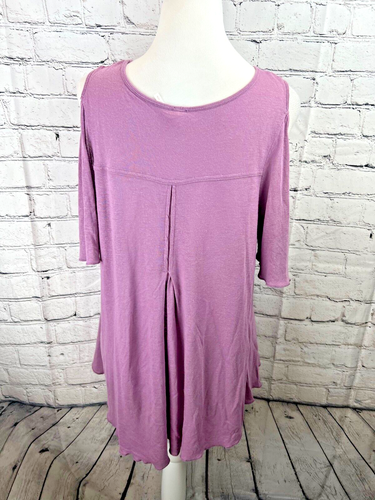 Free People Blouse Top Women's S Purple Rayon Solid Off Shoulder Sleeves V-Neck - Picture 3 of 6
