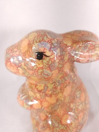 Vintage Decoupage glazed Floral Easter Bunny Rabbit Figurine paper mache? - Picture 8 of 9