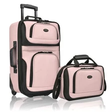 U.S. Traveler Rio 2-Piece Expandable Softside 20" Carry 1200D Luggage Set - Pink
