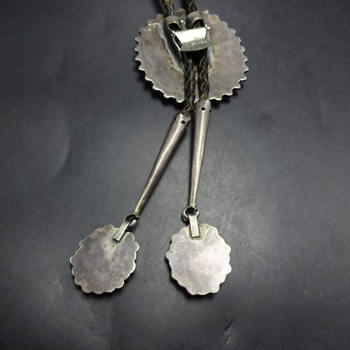 JOHNNY MIKE BEGAY Vintage NAVAJO Sterling Silver TURQUOISE Cluster BOLO Tie TIPS - Picture 9 of 21
