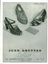 Antique Fashion Shoes Jean Drettas Bottier 1948 Magazine Issue Advertising
