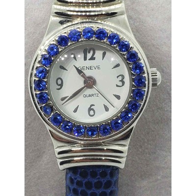 Geneva women\'s watch. Blue jeweled bevel, blue bangle band Blue Geneva Watch - Etsy main image 4