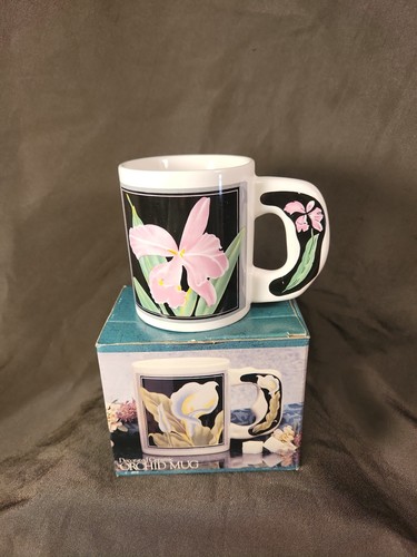 Rosa Orchidee Kaffeetasse Tasse mit dekorativem Griff - Bild 2 von 6