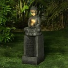 Luxen Home Polyresin Meditating Buddha on Column Patio Fountain with LED Lights