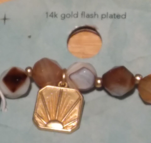 Brazalete facetado AGATE genuino con dije amanecer enchapado en oro de 14k flash nuevo - Imagen 2 de 2