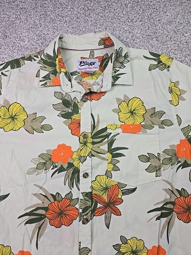 Plugg Shirt Mens Extra Large Tan Floral Button Up Hawaiian Beach Cruise - Picture 3 of 13