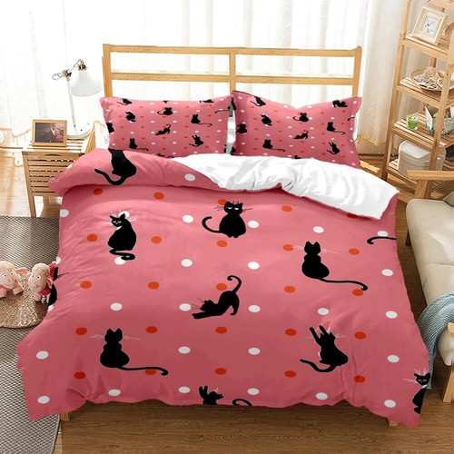 Artistic Cat Bedding Set 2Pcs 3Pcs Quilt Duvet Cover Dorm Single Double King UK - Picture 8 of 38