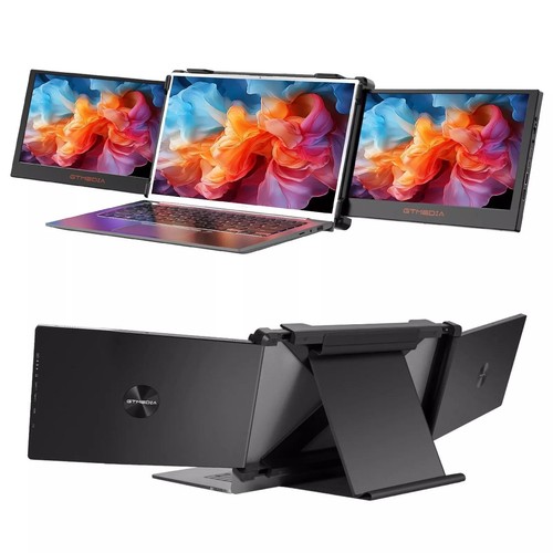 Triple Laptop Screen Extender Dual Portable Monitor Folding Display 1080P +Stand - Picture 1 of 13