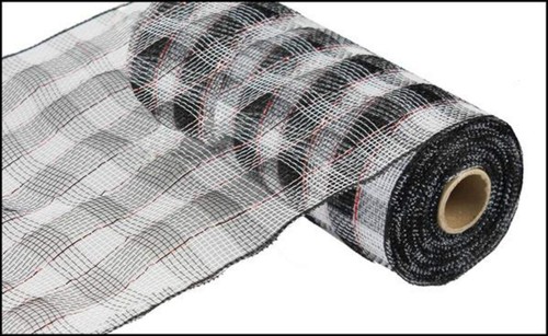 10 inch x 30 feet Deco Poly Mesh Ribbon - Black and White Plaid Mesh - Picture 2 of 2