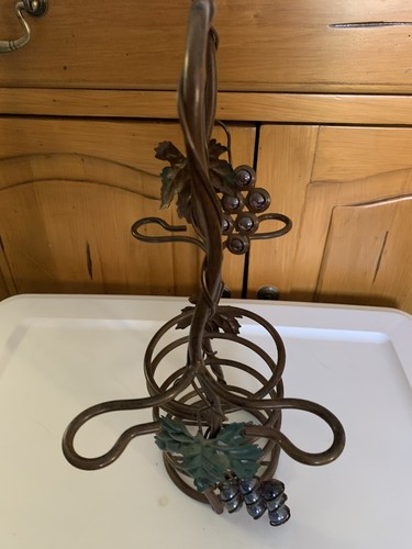 Vtg Barware Wrought Iron Single Wine Bottle & 4 Cup Holder Decorative Caddy - Bild 3 von 7