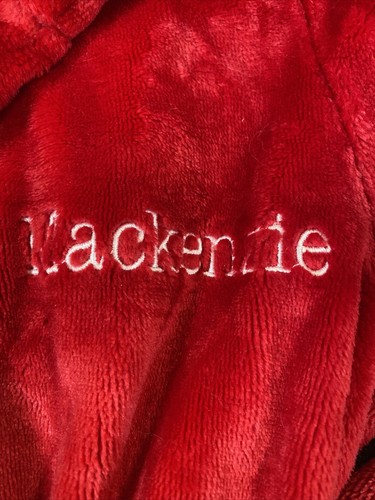 Pottery Barn Kids Robe Girl Size 4-6 McKenzie Red Embroidered Plush Pockets Tie - Picture 3 of 9
