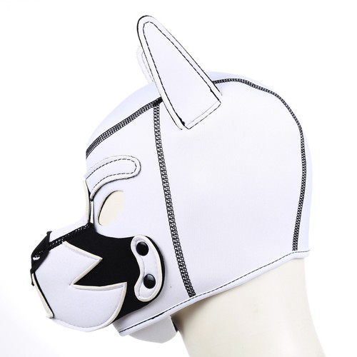 Costume bocca maschera completa cappuccio cucciolo cane GIMP bianco maschera fetish muzze con cerniera - Foto 7 di 13