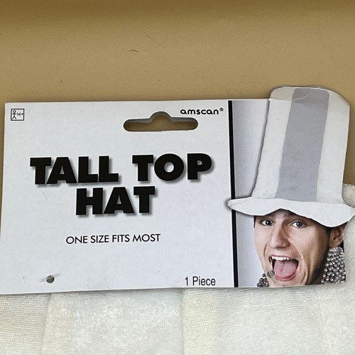 AMSCAN Tall Top Hat - Striped Plush Floppy Brim - Off White - NEW - Picture 2 of 2