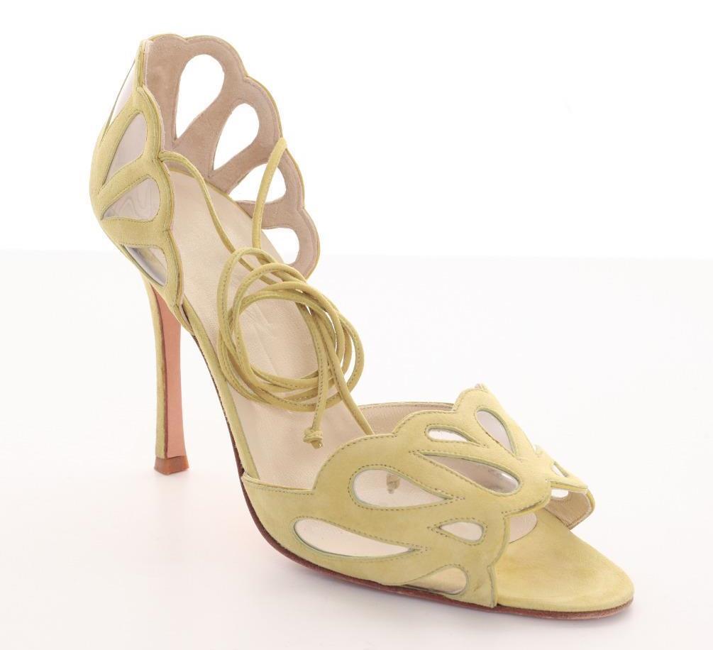 MANOLO BLAHNIK Gelb Suede High Heel Strappy Scalloped Sandal Pump schuhe 10-40 MANOLO BLAHNIK Gelb Suede High Heel Strappy Scalloped Sandal Pump schuhe 10-40