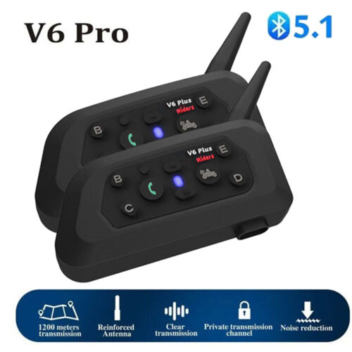2x 1200M Bluetooth Motorcycle Intercom 6 Riders Communication BT Helmet Headset - Picture 1 of 14