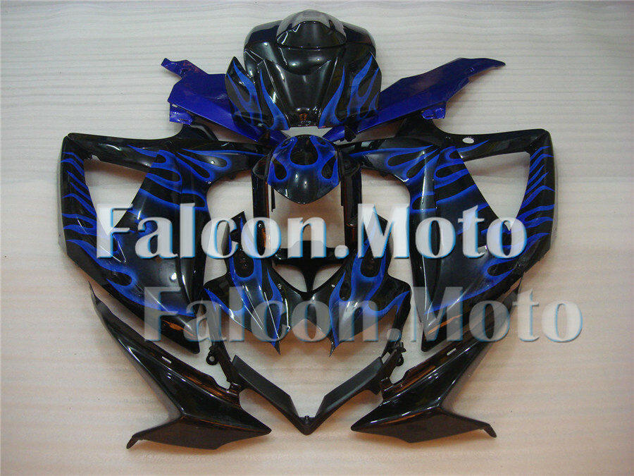 Injection Plastic Blue Flames Black Fairing Fit for GSXR 600 750 K8 2008-2010 DN item image