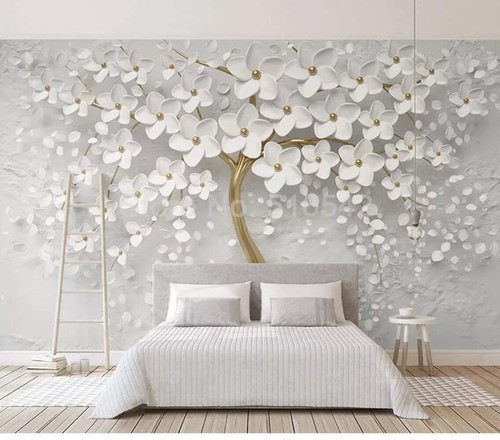 Custom 3D Photo Wallpaper Murals White Flowers Tree Living Room Sofa TV Bedroom - Picture 8 of 16
