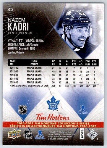 Cartes de base de hockey Tim Hortons 2016-17 Upper Deck LNH - à choisir dans la liste - Photo 78 sur 180