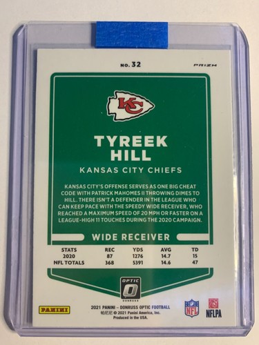 2021 Panini Donruss Optic Tyreek Hill Blue Stars Prizm #32 SP Chiefs - Picture 2 of 2