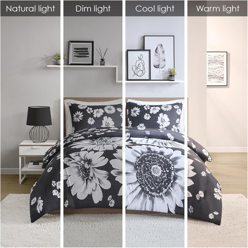 Luxurious Black and White Floral Full/Queen Comforter Set - Machine Washable - Picture 6 of 11