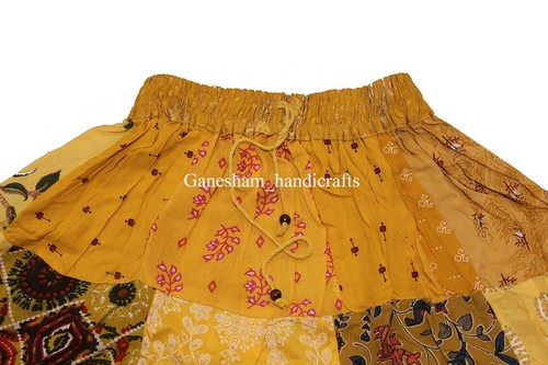 Maxi Faldas Cortas Amarillas Vintage Rayo Indio Patchwork Hippy Gitano Boho Mujer - Imagen 2 de 6