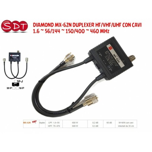 DIAMOND MX-62N DUPLEXER HF/VHF/UHF CON CAVI 1.6 ~ 56/144 ~ 150/400 ~ 460 MHz - Zdjęcie 1 z 2