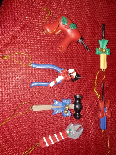 Vintage Set Of 6 Christmas Ornaments Tools Approx 3" Each Multicolor