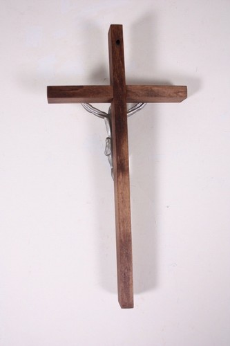 Holz Intarsien Metallguss 10" Vintage Mod Kruzifix Christian - Bild 11 von 12