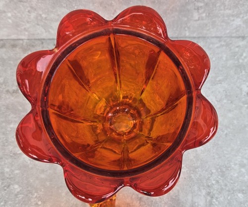 Vtg Viking Glass Epic 6 Petal Persimmon Stretch Cadmium Candy Jar FREE US SHIP - Picture 4 of 5