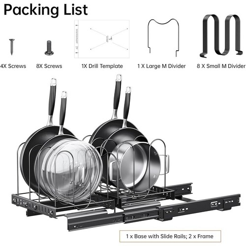 Pull Out Pots & Pans Organizer W/ Adjustable Dividers Under Cabinet Storage New - Picture 7 of 7