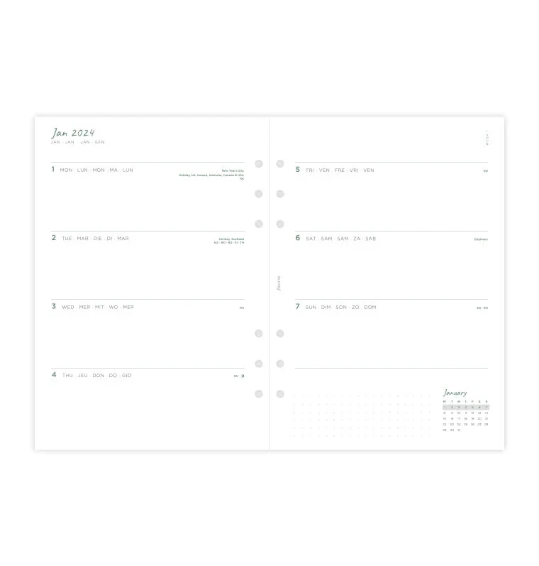 Filofax Ringbuch 24-68295 Kalendereinlage ECO A5 1Woche/2Seiten mehrspr 2024 neu - Bild 2 von 4