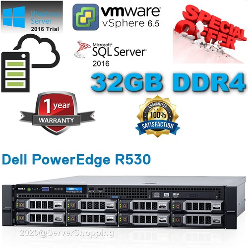 Dell PowerEdge R530 E5-2620v4 2.10Ghz 8-Cores 32GB DDR4 H730 4x DELL CADDY 3.5" - Picture 1 of 12