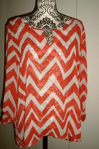 "New Directions" Top Blouse Round Neck Orange & White  Size XL    Beautiful EC - Bild 6 von 8